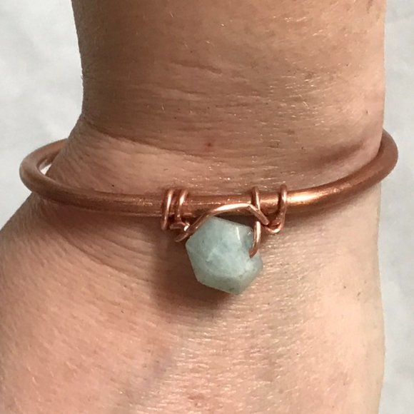 Conceptual Subculture Jewelry - Genuine Aquamarine Solid Copper Cuff Bracelet Handmade Rustic Gemstone Blue Boho